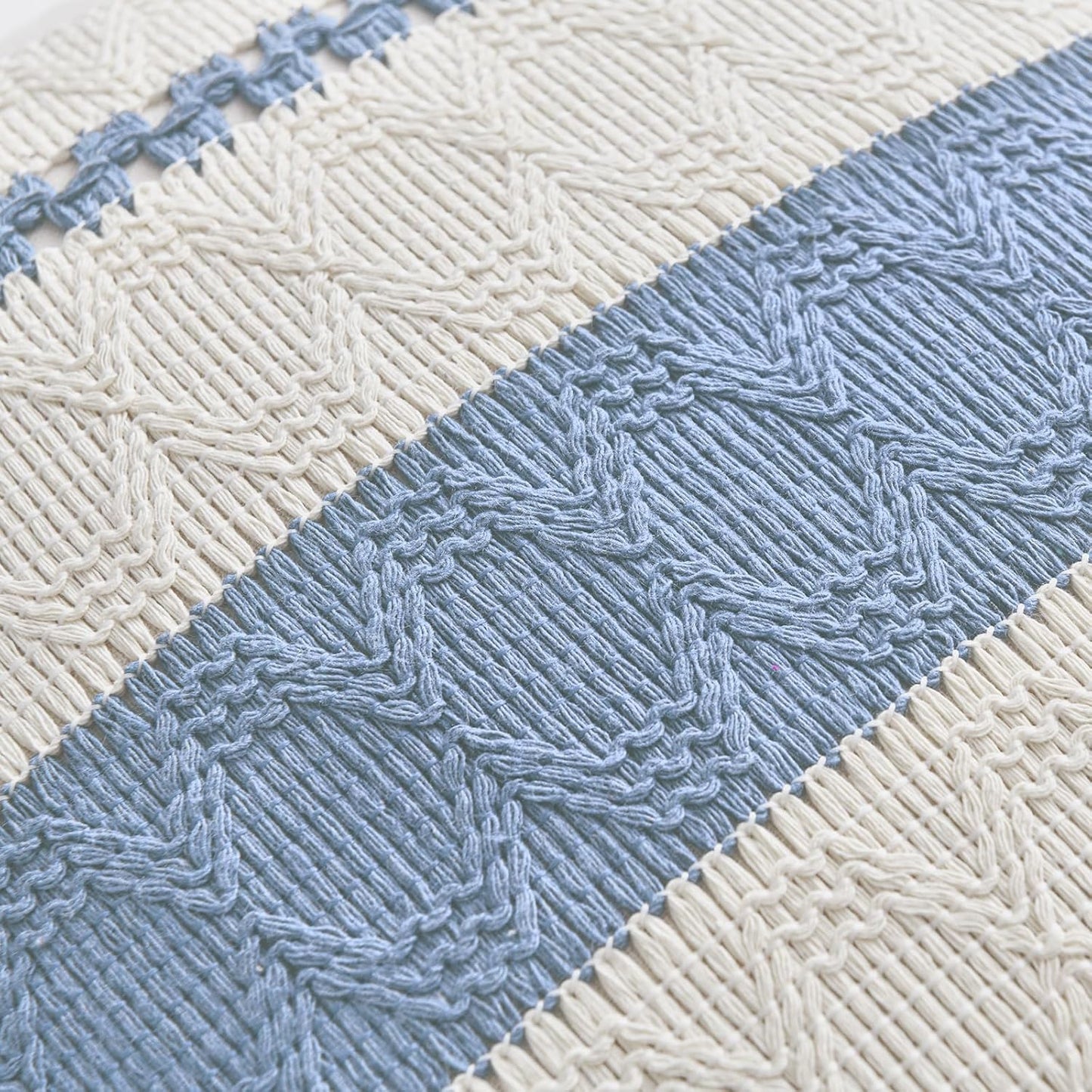 Fancy Homi Set of 2 Boho Light Blue Decorative Throw Pillow Cover 20x20 Inch for Couch Bed Sofa, Aesthetic Modern Organic Farmhouse Home Decor, Soft Cotton Cute Accent Macrame Woven Cushion Case