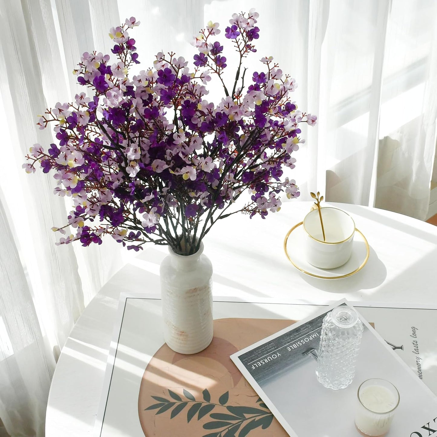 Mandy's Shades of Purple Artificial Baby’s Breath Flowers 6 Bundles Silk Gypsophila with Bendable Stems for Fall Centerpiece Wedding Decor and Table Arrangements