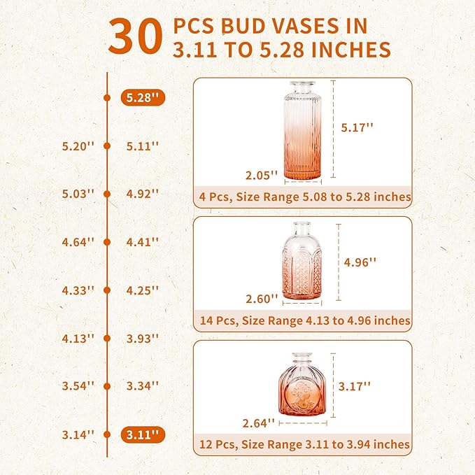 Mini Glass Bud Vases Flower Vases for Centerpieces- Ideal for Home Decor, Wedding & Bridal Shower Centerpieces, Party & Anniversary Decorations, Candle Holders,Aromatherapy Bottles(30 pcs,Light red)
