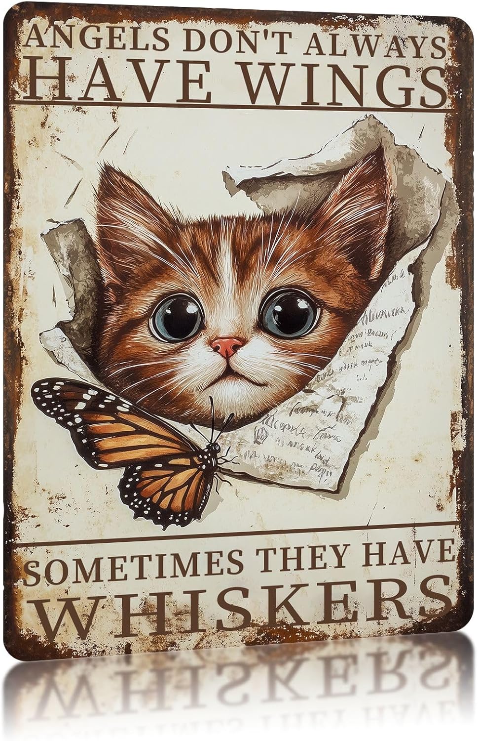 Funny Cat Metal Signs Vintage Angels Don't Always Have Wings Sometimes They Have Whiskers Tin Sign Retro Wall Decor for Home Living Room Garden Yard 8×12 Inch