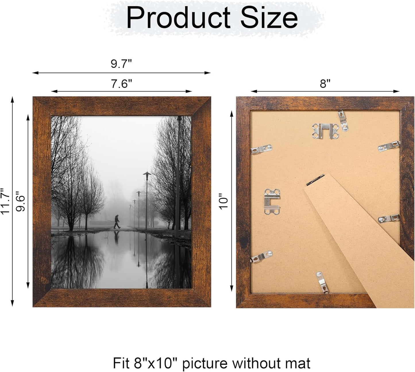 iRahmen 8x10 Picture Frame Set of 4, High Definition Glass 8 x 10 Frame, Wood Rustic Photo Frames for Horizontal or Vertical Display Tabletop and Wall Mounting