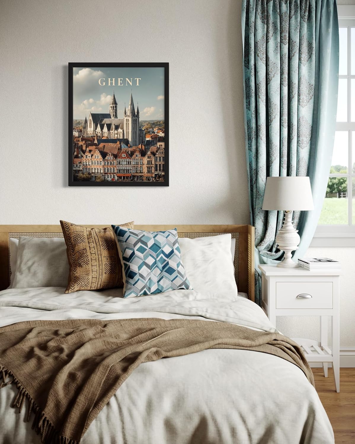 Ghent, Belgium Art Print Poster, Europe Vintage City Retro Photography Skyline Travel Bedroom Bathroom Living Room Decor 183 (Ghent, Belgium, 24 x 36 inches, Black Frame)