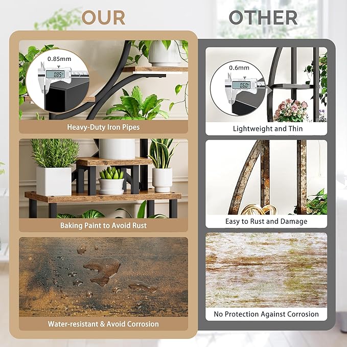 Plant Stand Indoor with Grow Lights - 62" Tall Plant Shelf, Lighted Corner Plant Stands for Indoor Growing, 8 Tiered Large Flower Holder, S-Shaped Decorative Rack for Living Room, Black, Patent Design