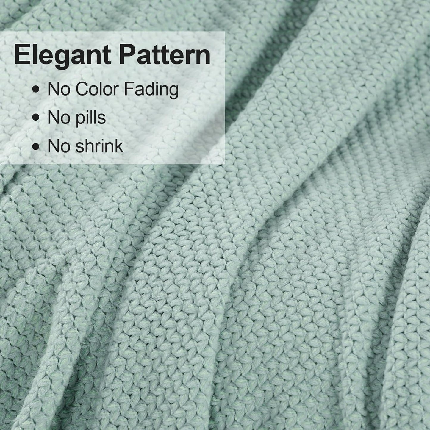 Blagic Knitted Throw Blanket for Couch, Soft Farmhouse Throw Blanket with Tassels,Home Decorative Lightweight Blankets,Spring Throws for Bed/Chair/Sofa,Wheat Textured (Light Blue&White,50" W x 60" L)