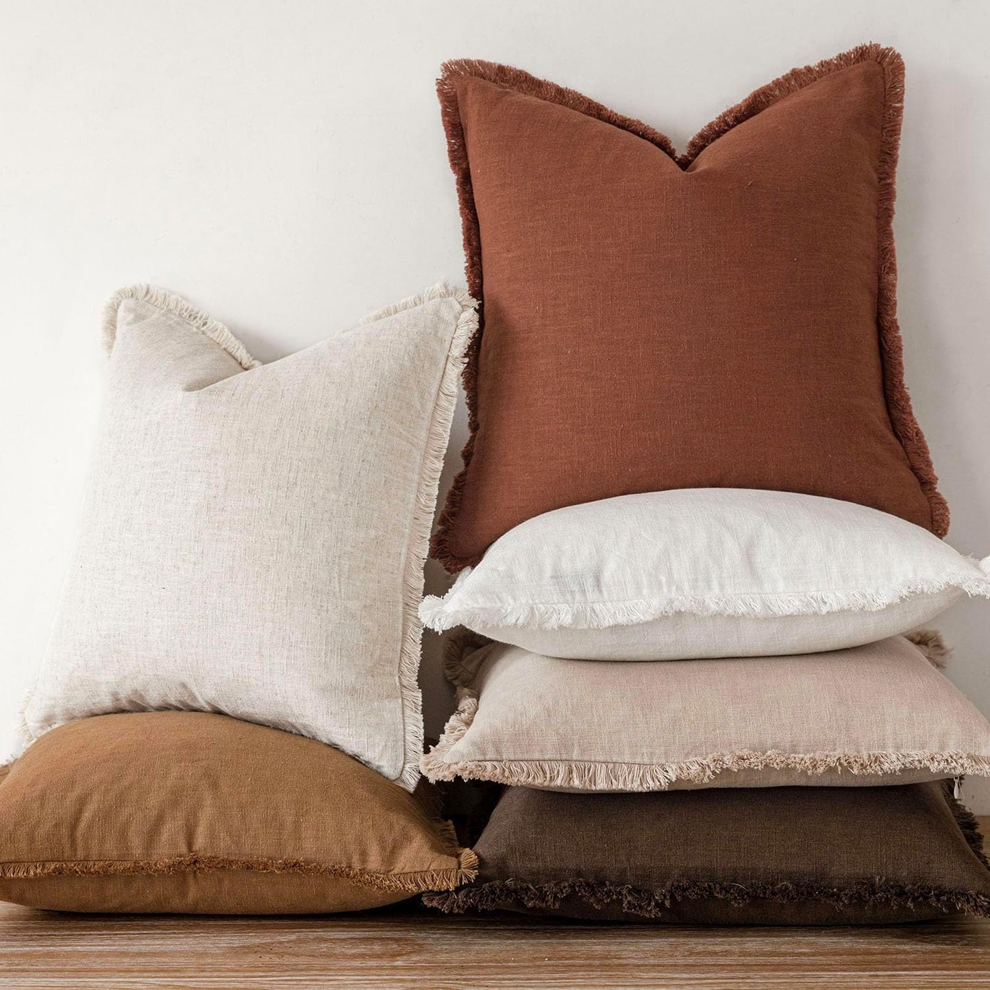 Foindtower Decorative Linen Fringe Throw Pillow Covers Boho Farmhouse Cushion Cover with Tassels Soft Accent Pillowcase for Chair Sofa Bed Living Room Home Decor, 24×24 Inch, 1PC,Fall Rust Orange