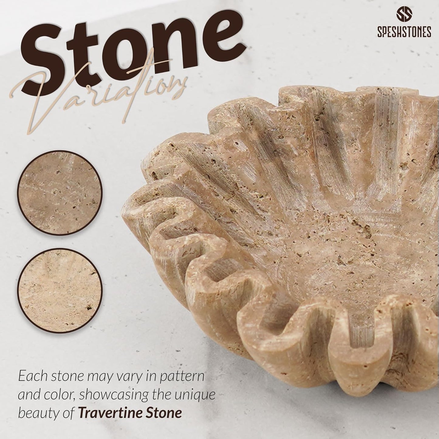 Marble Ruffle Bowl 6 Inch Handmade Travertine Small Decorative Key Bowl for Entryway Tables - Scalloped Bowls for Dining, Coffee Table Centerpieces & Home Decor