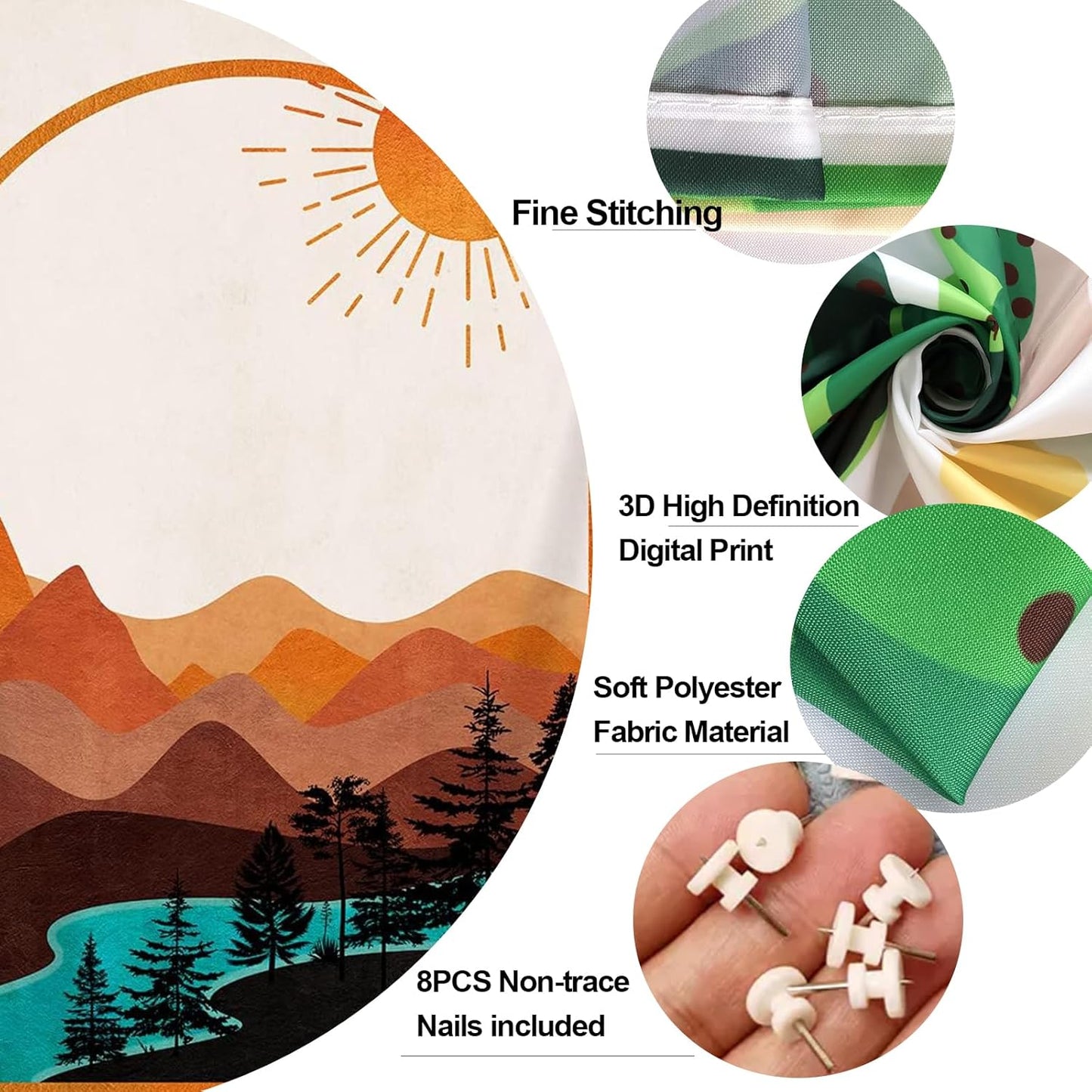 DYNH Bohemian Mountain Tapestry, Retro Nature Sunset Wall Hanging with Sun River Forest, Aesthetic Decor for Bedroom, Living Room, Dorm – Warm Bohemian Art for Home & Outdoor, 30X40IN