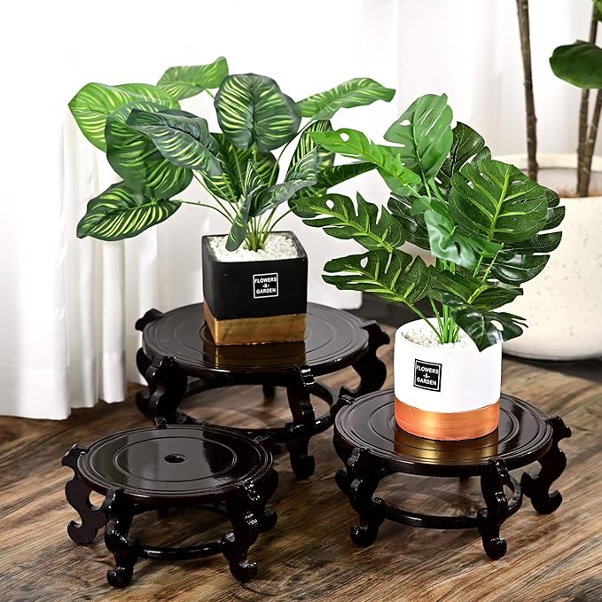 Yoiemivy 8 Inch Wooden Plant Stand Vase Stand Indoor Chinese Fishbowl Planter Stands for Display Oriental Style Indoor Plant Pot Pedestal Stand (8 Inch)
