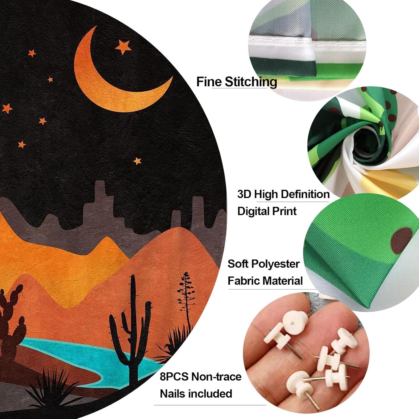 DYNH Boho Western Vertical Tapestry, Bohemian Mountain Desert Cactus Tapestries, Asthetic Minimalist Mid Century Sunset Tapestry Wall Hanging for Bedroom College Dorm Home Decor,70X90IN