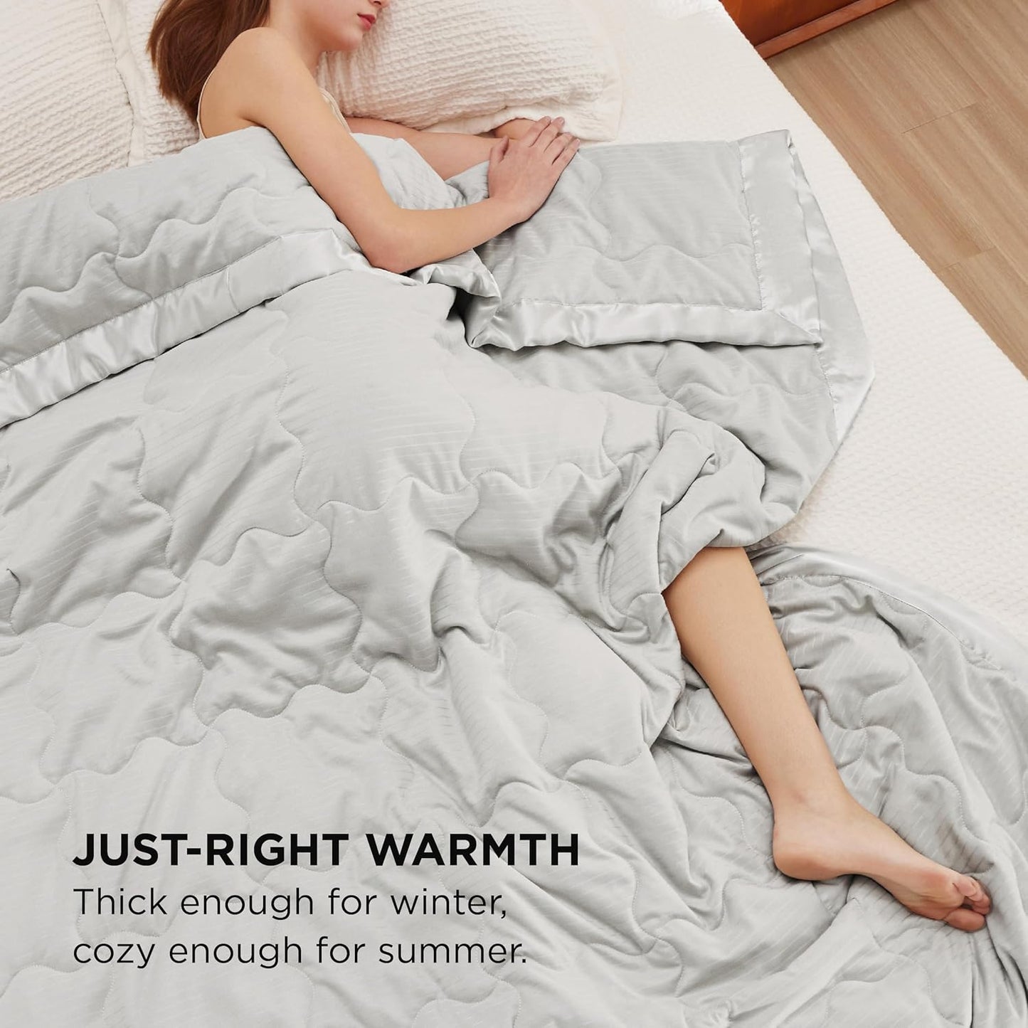 Bedsure Lightweight Blanket for Summer King Size - Down Alternative Blanket with Satin Trim for Bed, Light Summer Throw Grey, 108x90 Inches