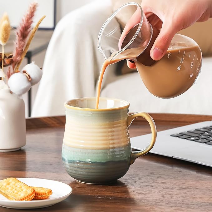 21 oz Large Ceramic Coffee Mugs, Pottery Mug Handmade, Ceramic Tea Cups with Handle for Office and Home, Dishwasher and Microwave Safe (Grayish Blue)