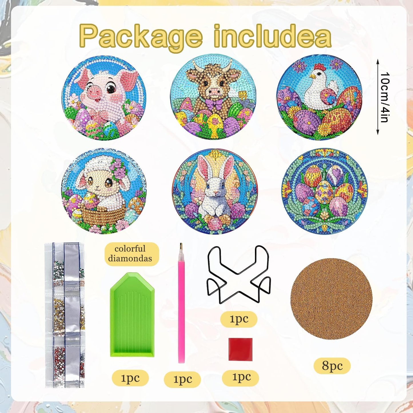 DOZEEZOP 6 PCS Diamond Art Coasters Kit, Diamond Painting Coasters with Holder, Fall Diamond Art Kits for Adults Beginners, Arts and Crafts Supplies Party Item Sets Cute Animals