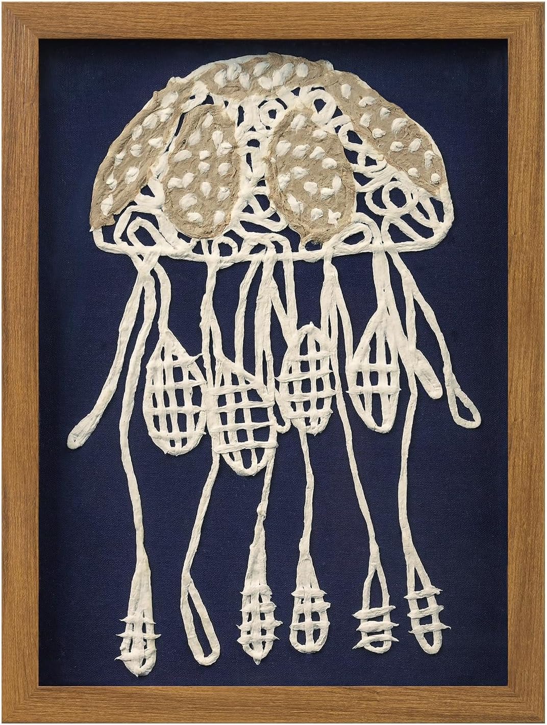 FOLKOR Framed Coastal Wall Art Decor for Living Room Bedroom, 12x16 3D Handmade Rice Paper Jellyfish Wall Hanging Sculpture, Ocean Blue Shadow Box Art for Modern Eclectic Bathroom Dining Room Nursery