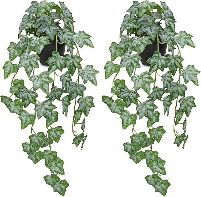 Set of 2 Fake Ivy Plant for Home Decor Indoor Silk Artificial Hanging Plant 25" Fake Ivy Vine Faux Ivy Leaves for House Room Indoor Outdoor Home Shelf Office Desk Plant Decor
