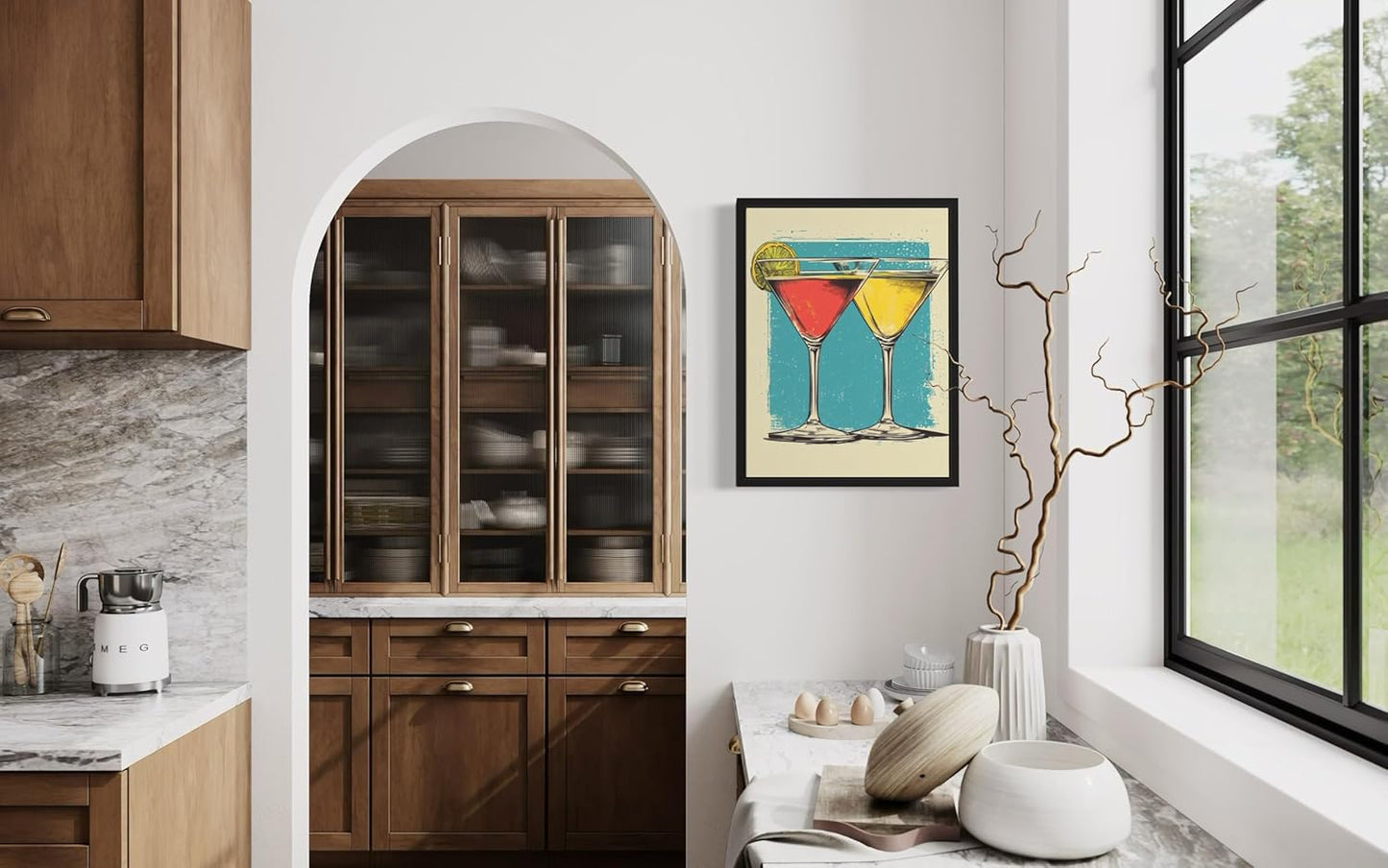Martini Glasses Pop Art Poster Print, Vintage Retro Wall Art Decor Paintings Classic Artwork for Bedroom Living Room Decorations. (Martini Glasses, 16x20 inches + (Black Frame))