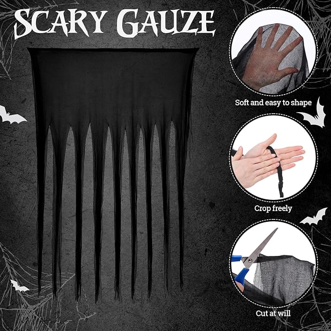 4 Pcs Halloween Cemetery Archway Door Cover Decoration Kit- Large Skeleton Front Door Banner Scary Gauze Cover for Indoor Outdoor Archway Garage Haunted House Party Trunk or Treat Car Decor