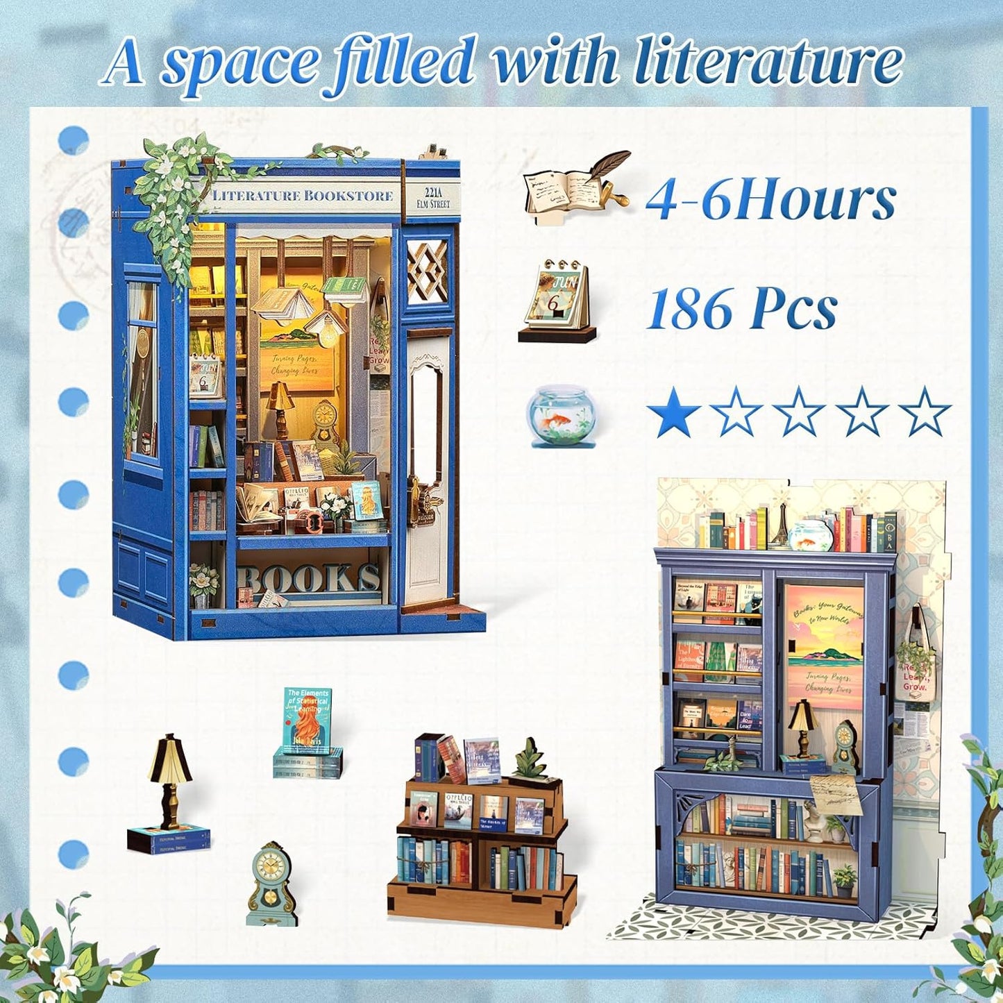 CUTEBEE Book Nook Kit - DIY Miniature House Dollhouse Kit for Adults and Teens, Booknook Tiny House Bookshelf Decor 3D Wooden Puzzle, Gifts for Family, Friends (Literature Bookstore)
