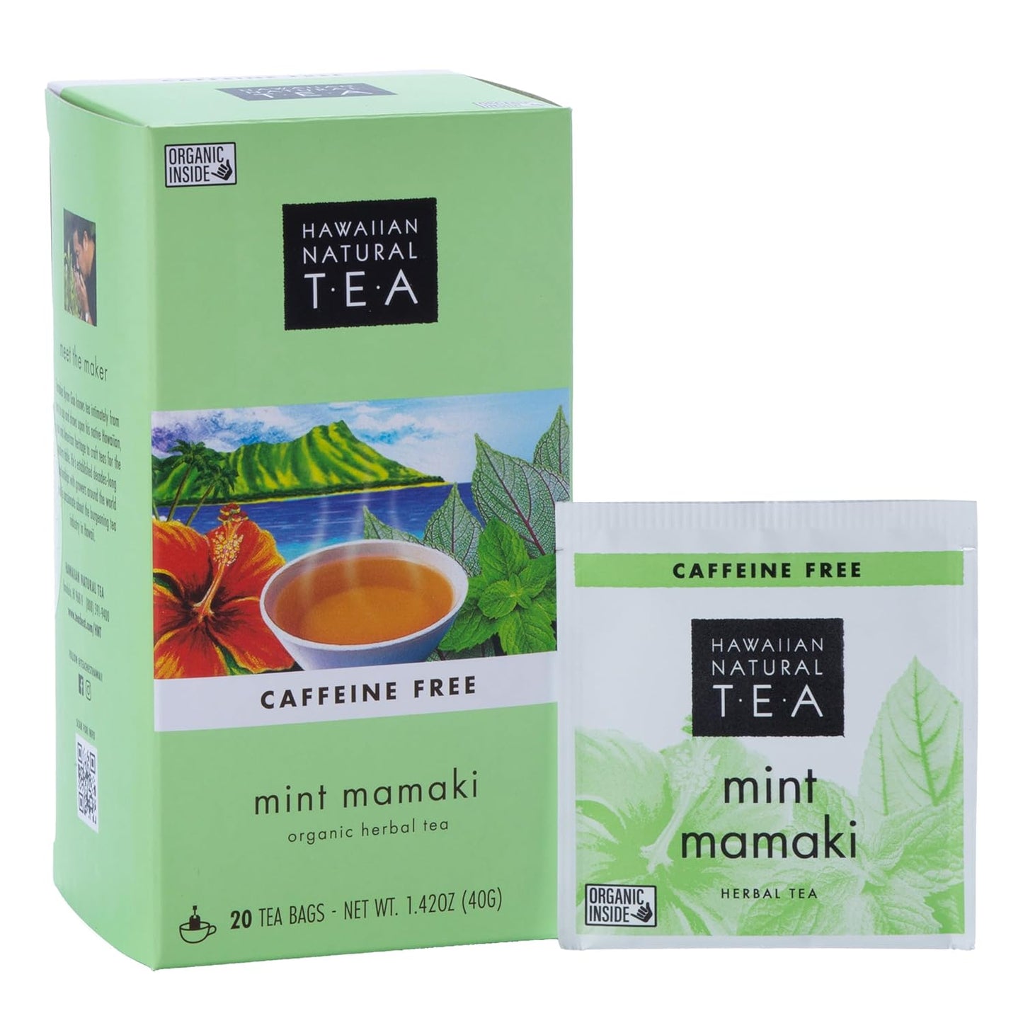 Hawaiian Natural Tea Organic Mamaki Mint Tea Blend - Caffeine Free, Herbal, Antioxidant-Rich For Calming, Wellness, Bedtime, Anxiety & Stress - Gift for Special Ocassions, 20 Bags
