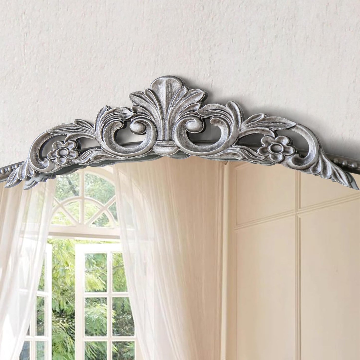 Micasso Vintage Baroque Silver Mirror: 29" x 36" French Vintage Mirror - Traditional Ornate Decorative Arched Mirrors for Wall/Bathroom/Entryway/Fireplace/Hallway - Home Decor for Living Room