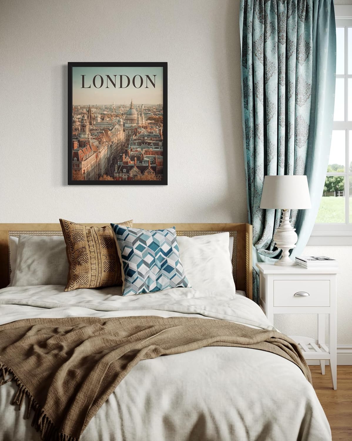 London, United Kingdom Art Print Poster, Europe Vintage City Retro Photography Skyline Travel Bedroom Bathroom Living Room Decor 183 (London, United Kingdom, 11 x 14 inches, Black Frame)