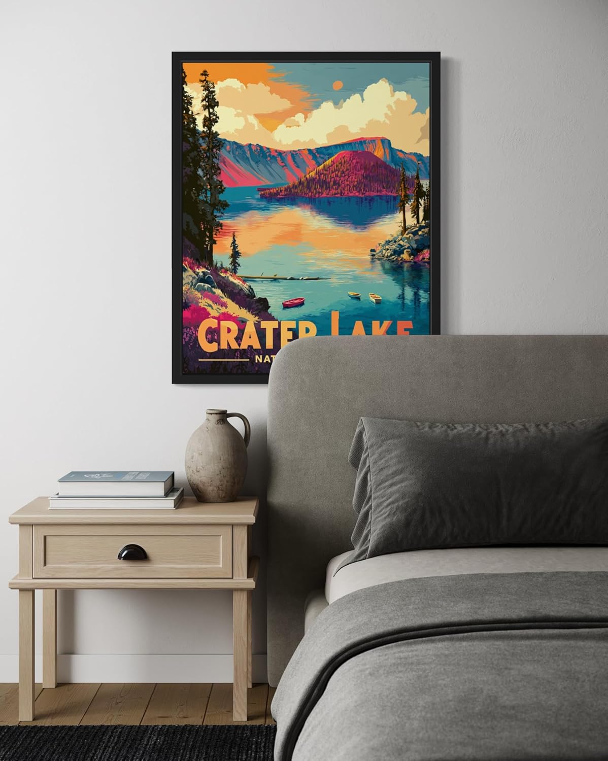 Crater Lake National Park Art Print Poster, Vintage Retro Pop Art Travel Wall Art Bedroom Bathroom Living Room Decor 185 (Crater Lake, 16 x 20 inches, Unframed)