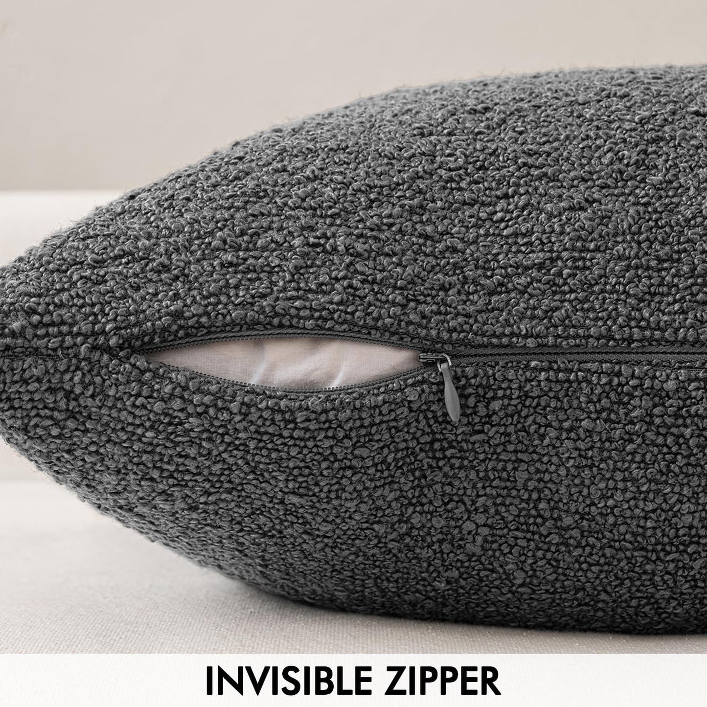 MIULEE 24x24 Decorative Euro Sham Throw Pillows for Bed Set of 2 Textured Boucle Neutral Winter Throw Pillow Covers Dark Gray Accent Solid Couch Pillowcases Sofa Livingroom Home Decor