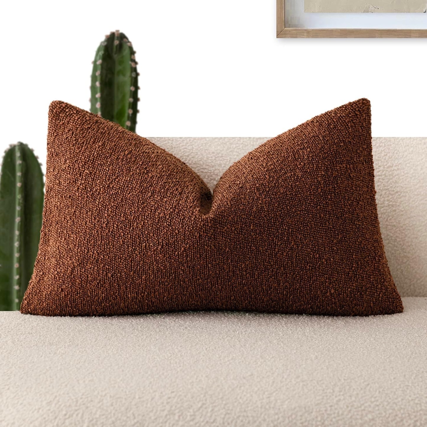 Foindtower Decorative Textured Boucle Throw Pillow Covers Accent Solid Lumbar Pillow Cases Neutral Soft Cozy Couch Cushion Case for Chair Sofa Bedroom Living Room Home Decor 12x20 Inch,1PC,Red Taupe