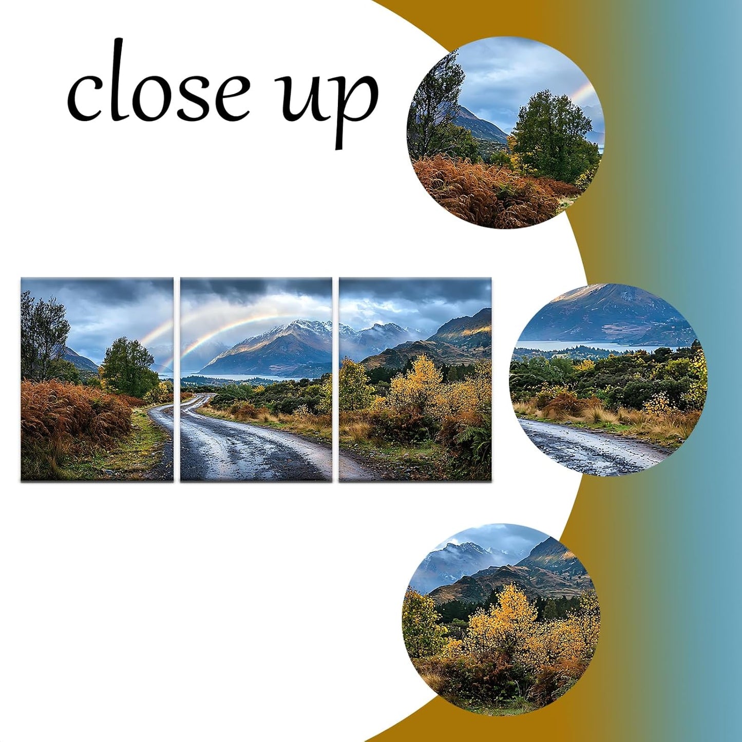 Landscape Canvas Wall Art Rainbow and Beautiful Nature Poster Print Countryside Natural Mountain Paths Picture Painting Wall Decor Artwork for Home Bedroom Bathroom Ready to Hang [36''W x 16''H]