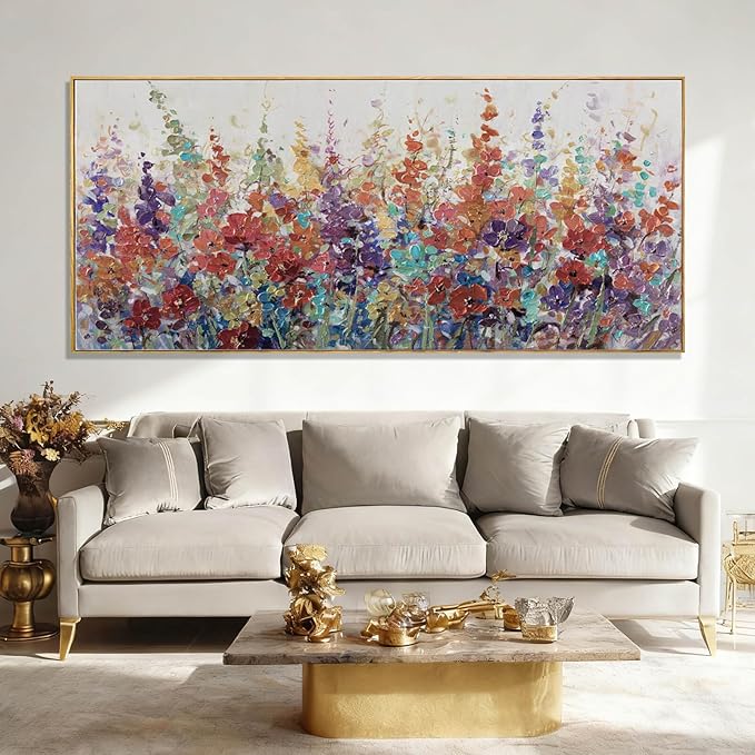 XIANSHOU Colorful Oversized Wall Art Flower Wall Decor Modern Canvas Posters 32"x70" Home Decorations for Living Room Kitchen Pictures