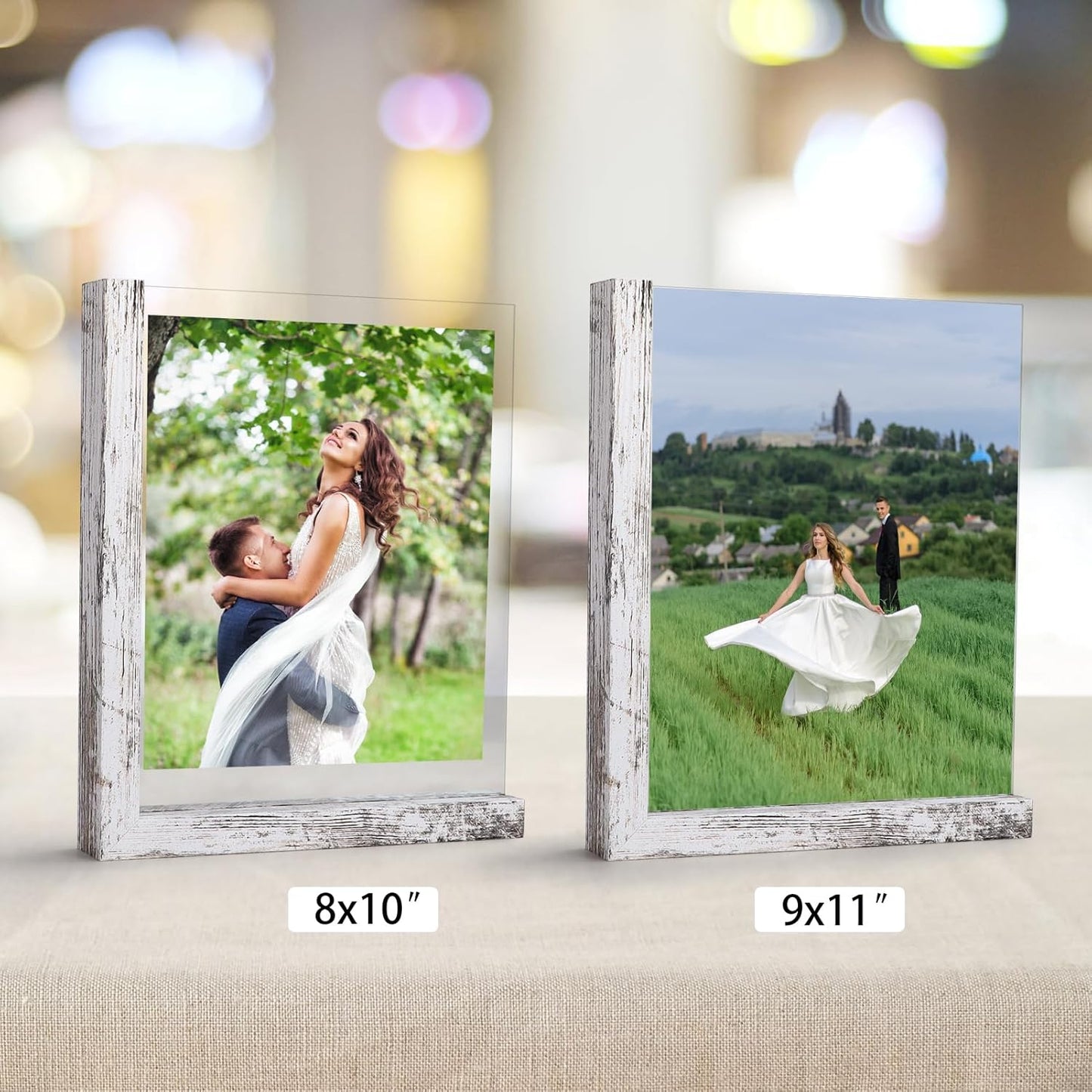 Lavezee 8x10 Picture Frames Set of 2, Double Sided Frame with Distressed White L Shaped Holder Stand for 8 by 10 Photo Art, Desktop or Tabletop Decor