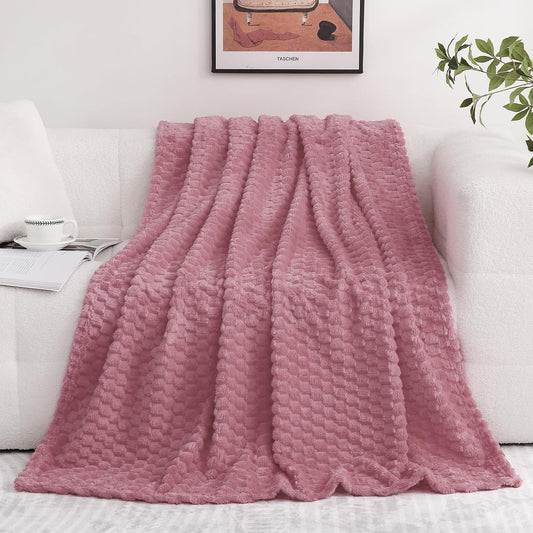Dusty Pink Throw Blanket 60"×80" inches Gifts for Mom Fuzzy 3D Jacquard Decorative Flannel Fleece Super Soft Plush Cozy Blanket for Couch Sofa Chair Lightweight