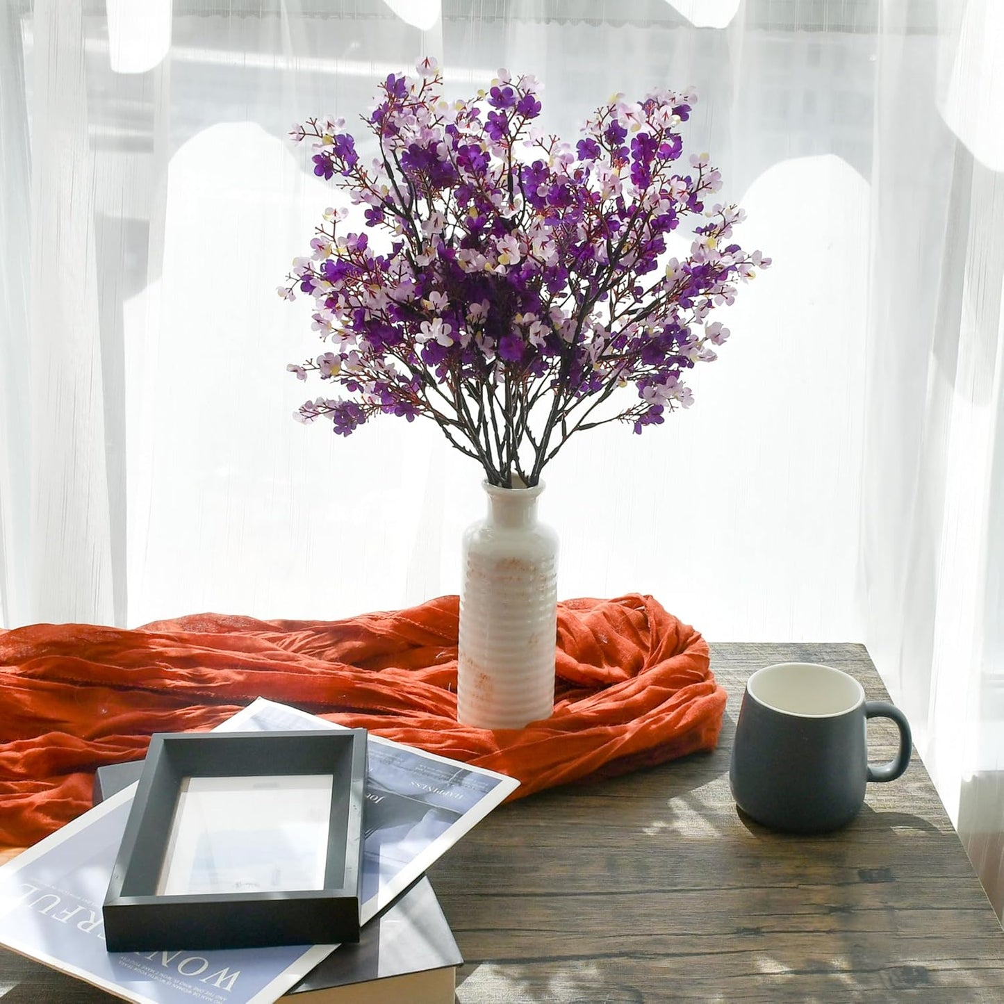 Mandy's Shades of Purple Artificial Baby’s Breath Flowers 6 Bundles Silk Gypsophila with Bendable Stems for Fall Centerpiece Wedding Decor and Table Arrangements