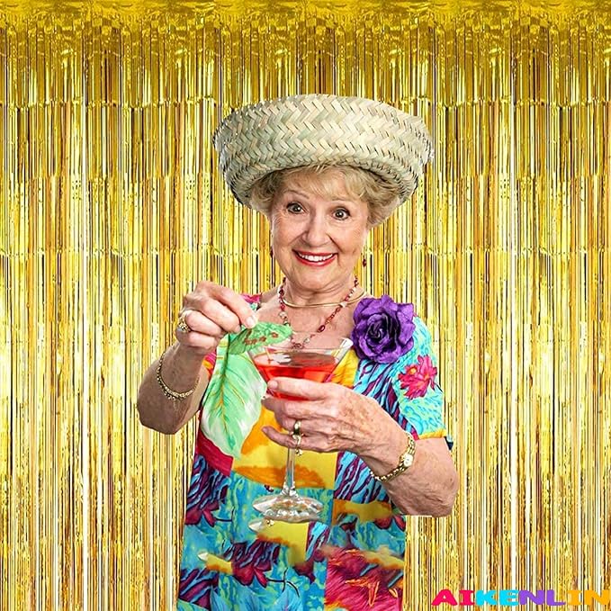 4 Pack Gold Foil Fringe Curtain Backdrop, 3.28Ft x 9.84Ft Metallic Tinsel Foil Fringe Streamers Curtains for Party, Photo Booth Props, Birthday, 2022 Graduation Decoration Supplies