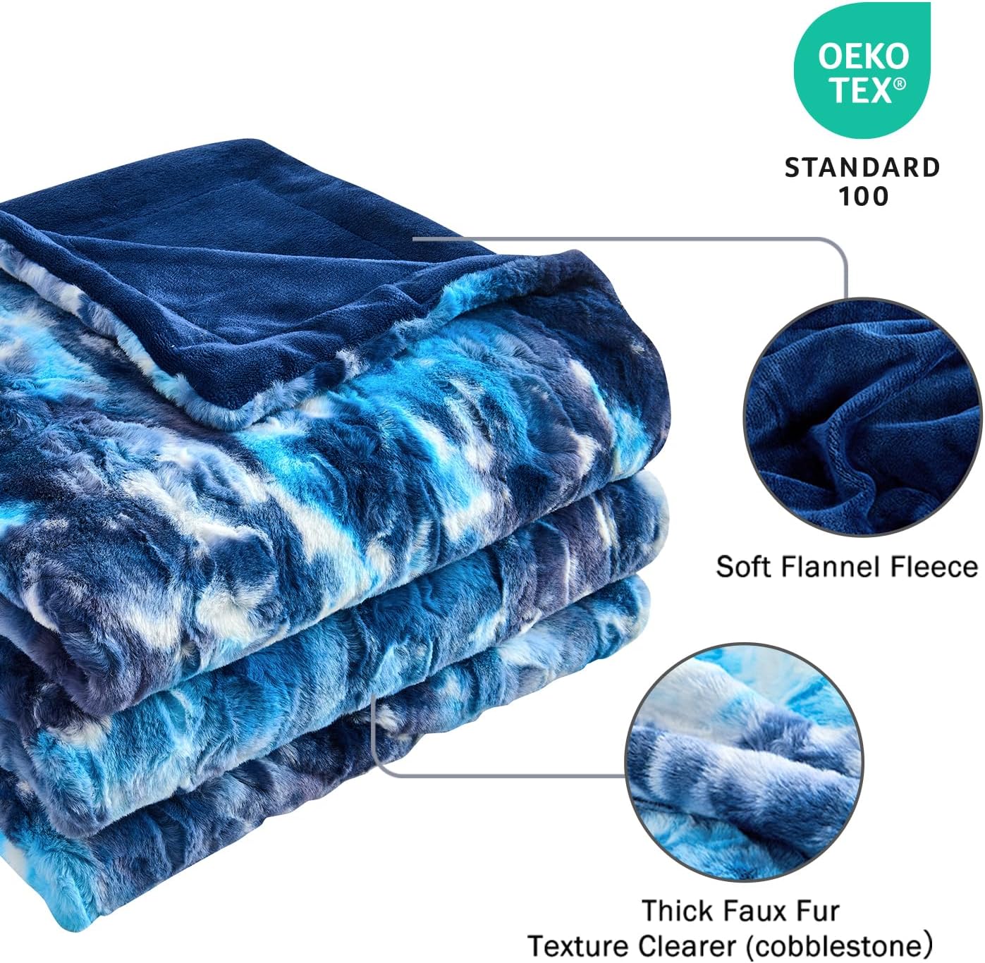 Krifey Oversized Blue Faux Fur Blanket, Super Soft Cozy Blanket, Luxury Fluffy Throw Blanket Fuzzy Bed Throw Tie Dye Blue 60" x 80"
