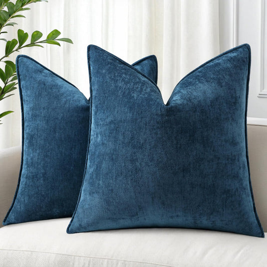 decorUhome Couch Throw Pillow Covers 22x22 Set of 2, Decorative Soft Euro Neutral Chenille Pillow Covers with Elegant Design for Sofa Bed Living Room Home Decor, Poseidon