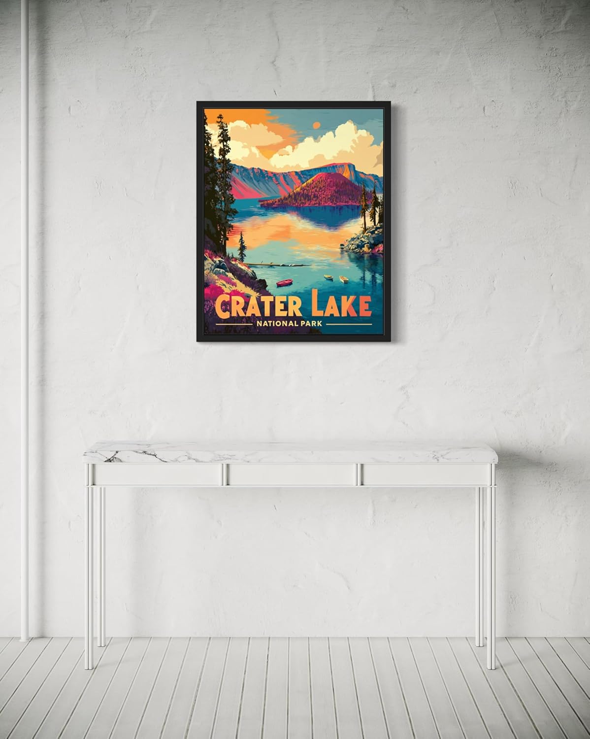 Crater Lake National Park Art Print Poster, Vintage Retro Pop Art Travel Wall Art Bedroom Bathroom Living Room Decor 185 (Crater Lake, 16 x 20 inches, Unframed)