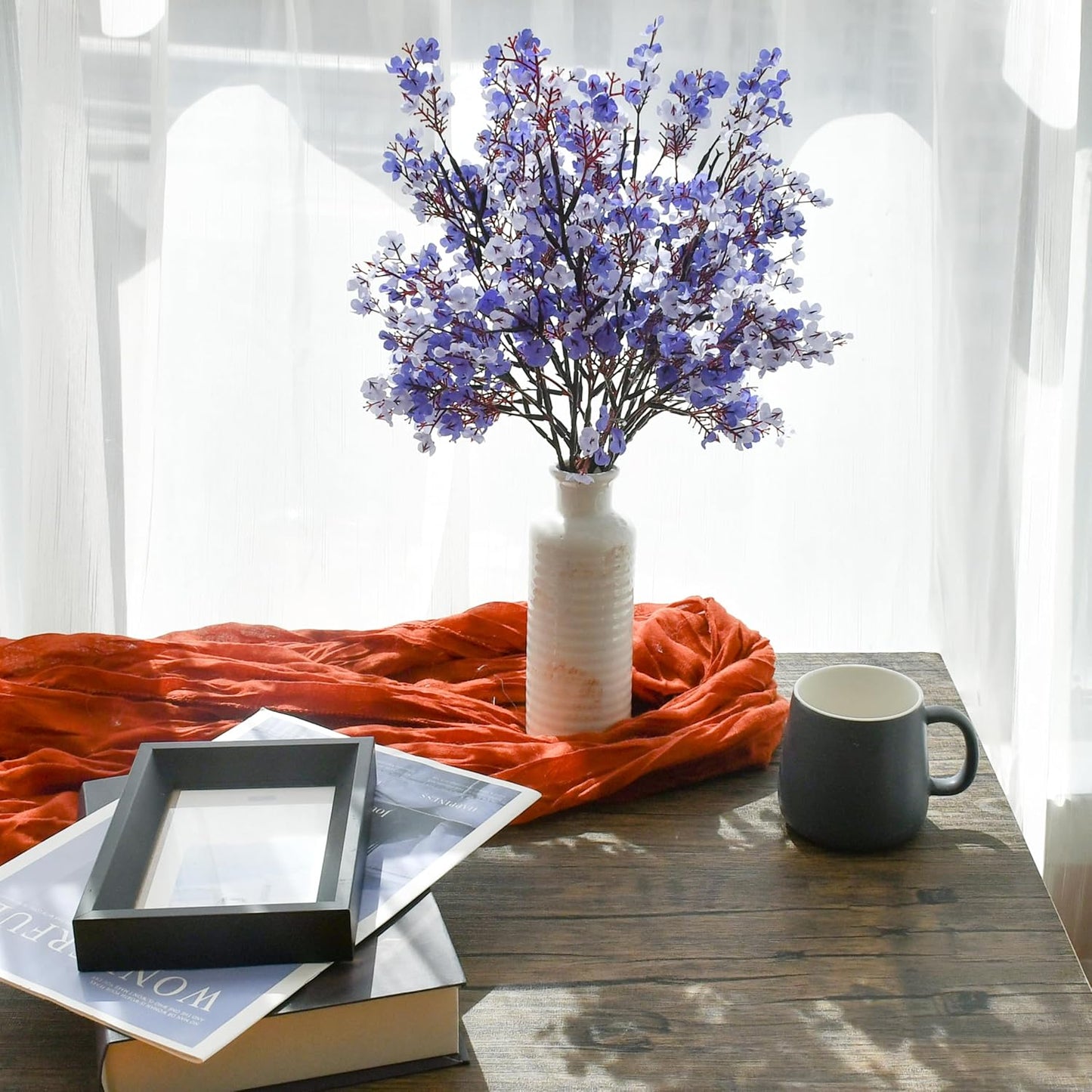 Mandy's Shades of Blue Artificial Baby’s Breath Flowers 6 Bundles Silk Gypsophila with Bendable Stems for Fall Centerpiece Wedding Decor and Table Arrangements
