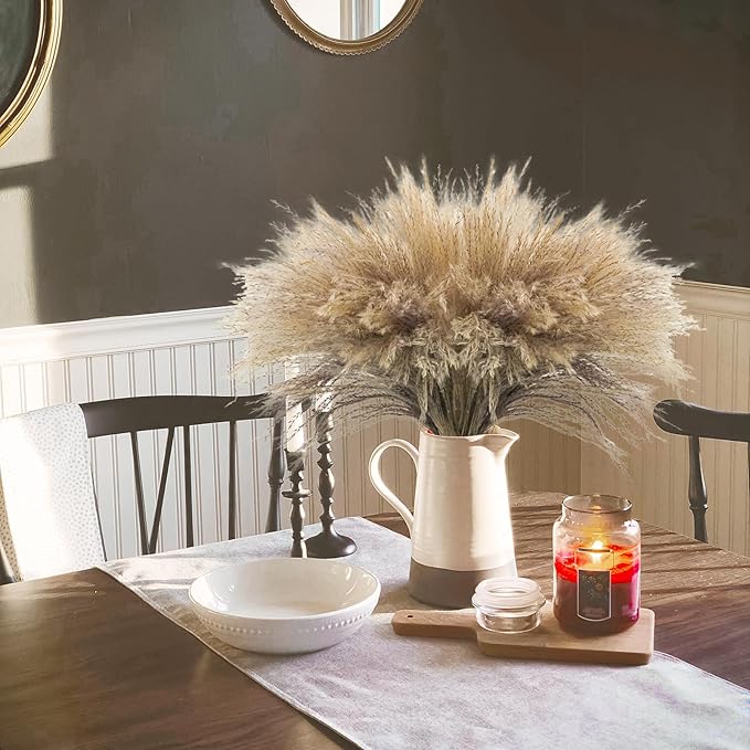 Uieke 500Pcs Natural Dried Pampas Grass Plume 17inch Tall Dried Flowers Bulk Reed Dried Plants for Wedding Flower Arrangements Farmhouse Wreath Door Centerpiece Home Décor Brown
