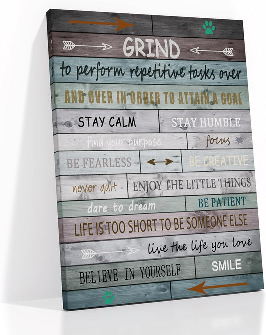 Inspirational Grind Canvas Wall Art Office Decor Motivational Picture Print Retro Theme Painting Poster Artwork for Living Room Workplace Hallway Wall Decoration Stretched and Framed [30''Wx 40''H]