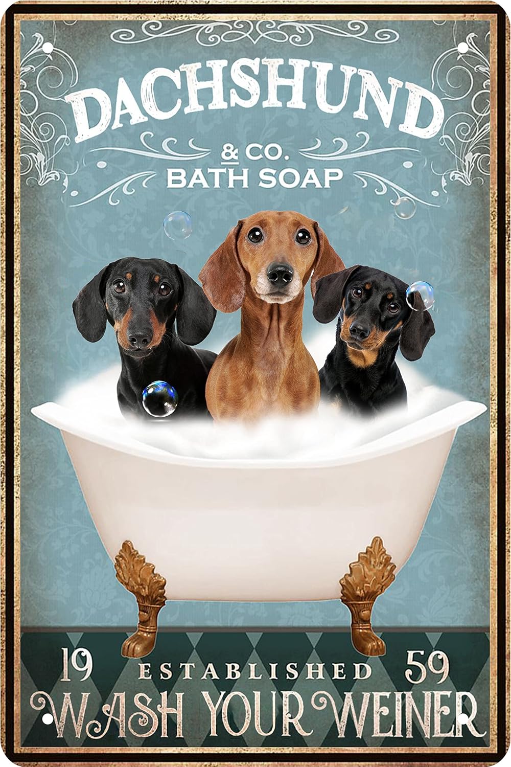 Funny Dachshund Decor Bathroom Vintage Metal Tin Signs Decor Bathtub Decor Dachshund lovers Club Signs Wall Art Poster Retro Poster Bar Home 8x12 In