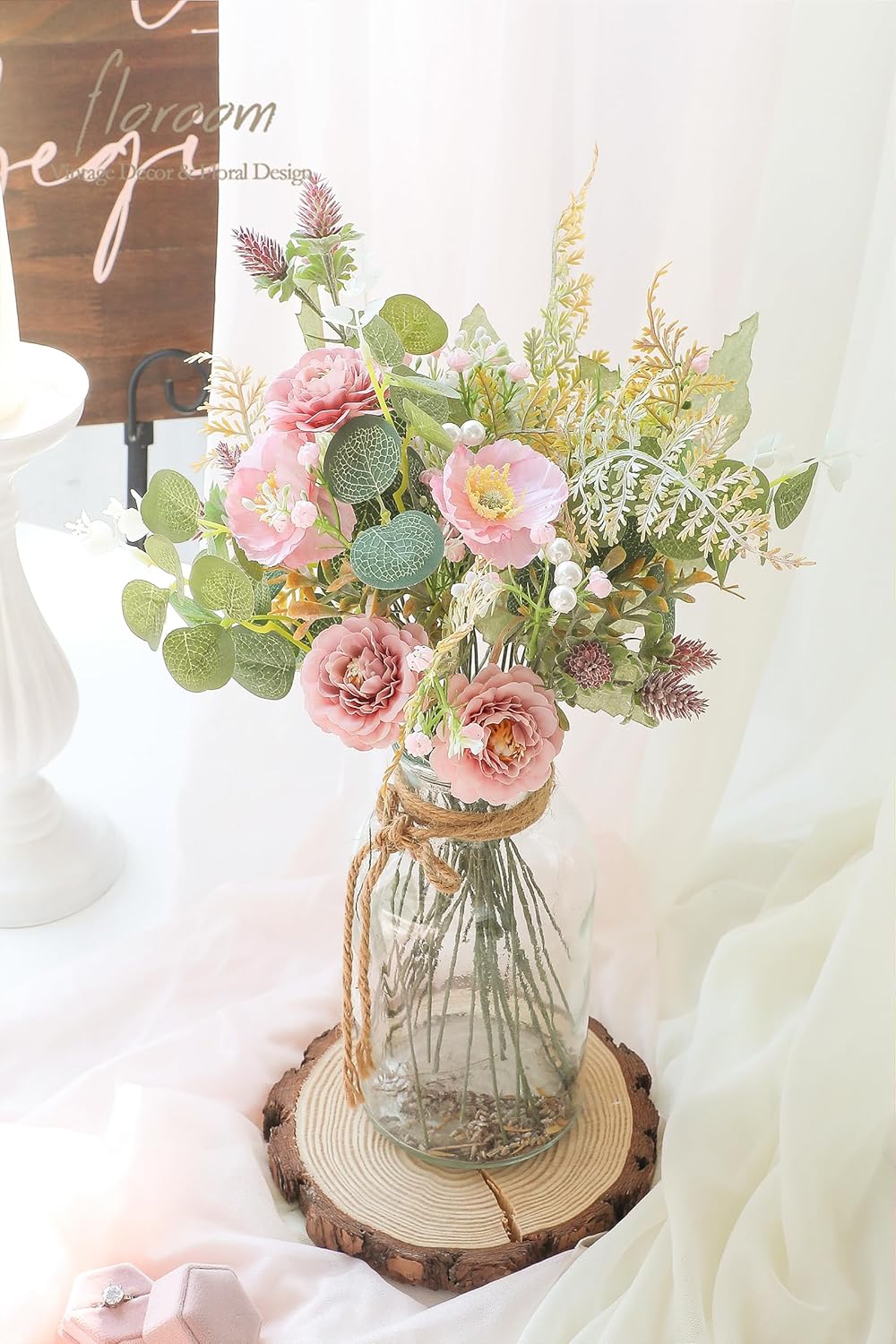 Floroom Artificial Greenery Stems Box Set, 45pcs with 6 Kinds of Faux Greenery Flowers Picks for DIY Bridal Bouquets Wedding Floral Arrangement Table Centerpieces, Dusty Rose & Green