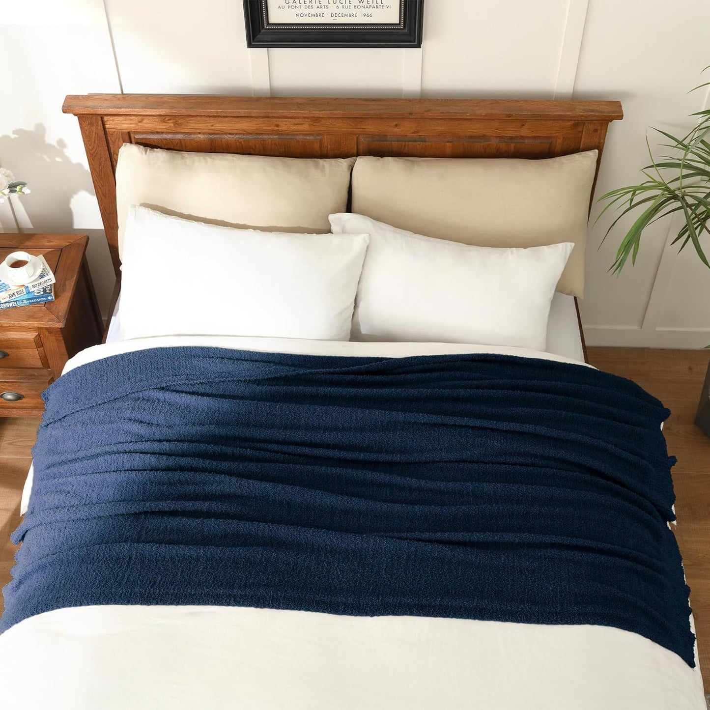 JOOJA Knit Throw Blanket Super Soft Warm Blanket for Couch Lightweight Fluffy Blanket for Bed Sofa 60x80 Inches Navy Blue