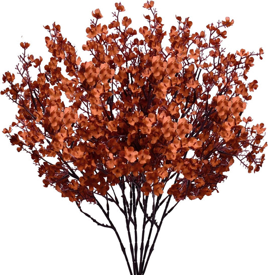 Mandy's Burnt Orange Artificial Baby’s Breath Flowers 6 Bundles Silk Gypsophila with Bendable Stems for Fall Centerpiece Wedding Decor and Table Arrangements