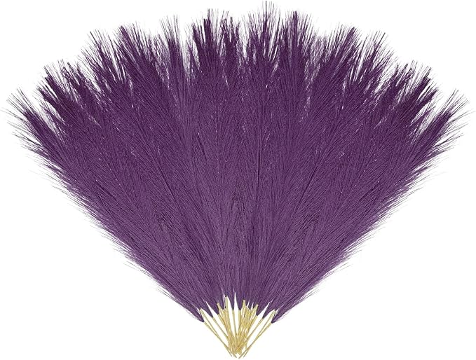 30 Pcs Deep Purple Faux Pampas Grass, 17 Inches Artificial Pampas Grass Bulk, Short Fluffy Faux Pompas for Vase Filler, Home Boho, Wedding Anniversaries, Baby Shower Decoration