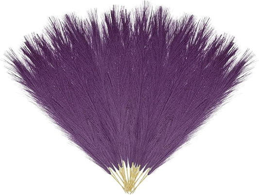 30 Pcs Deep Purple Faux Pampas Grass, 17 Inches Artificial Pampas Grass Bulk, Short Fluffy Faux Pompas for Vase Filler, Home Boho, Wedding Anniversaries, Baby Shower Decoration