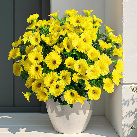 UV Resistant Artificial Petunias 13.3In Fake Flowers Artificial Flowers for Outdoors Silk Flowers Fake Hanging Basket Plants Suitable for Outdoor Porch Decoration patio Decoration,Yellow,8PCS