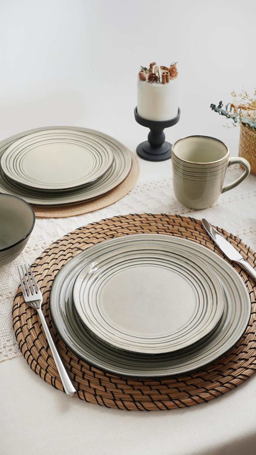 famiware Dinner Plates, 8 Inch Small Plate Set for 6, Dessert Appetizer Speckled Hand-made Ceramic Salad Plates, Microwave & Dishwasher Safe, Scratch Resistant, Twilight Series, Terre-verte