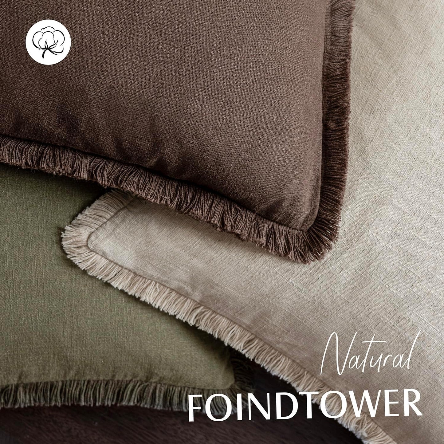 Foindtower Decorative Linen Fringe Throw Pillow Covers Cozy Boho Farmhouse Cushion Cover with Tassels Soft Accent Pillowcase for Chair Sofa Bed Living Room Home Decor, 24×24 Inch, 1PC,Reddish Brown