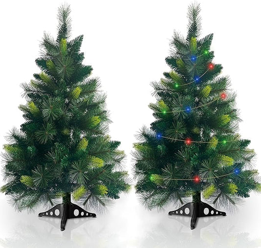 2 Pack 3.5 FT Artificial PE Fraser Fir Christmas Entrance Tree with 50 Multi Color Change Light 8 Mode Remote Control Realistic-Feel Xmas Tree Decor Battery Operated for Porch Front Door Home