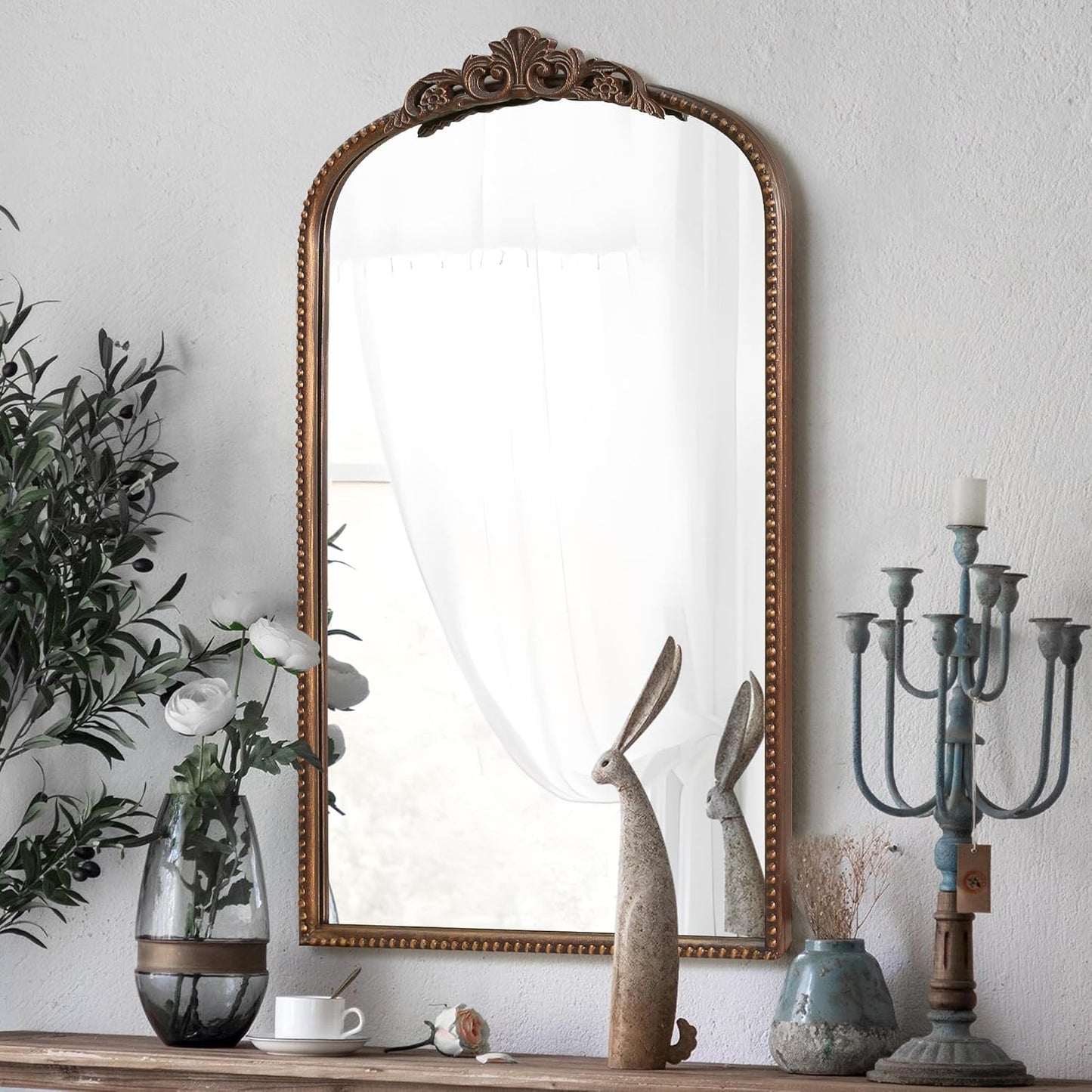 Micasso Vintage Arch Bronze Mirror: 31"x 19" French Baroque Antique Mirror - Traditional Ornate Decorative Mirrors for Wall/Bathroom/Entryway/Hallway - Home Decor for Living Room